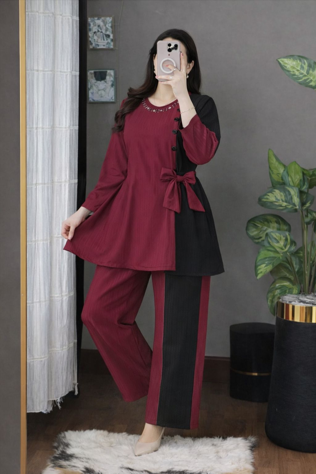 Elegant Peplum & Trouser Set – Lining Georgette Two Piece