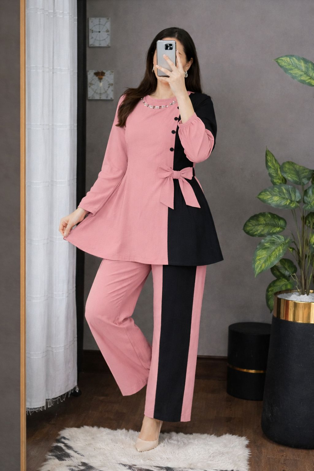 Elegant Peplum & Trouser Set – Lining Georgette Two Piece