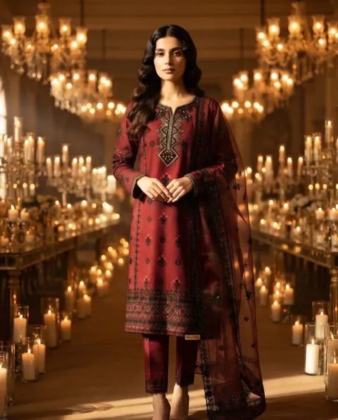 Maroon/Burgundy  Premium Lawn, Khaddar, or Cambric Cotton